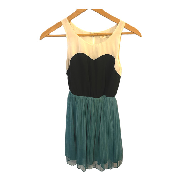 REWIND Black Ivory Teal Pleated Tulle Party Dress Size Extra Small Retro 80s - Picture 4 of 8